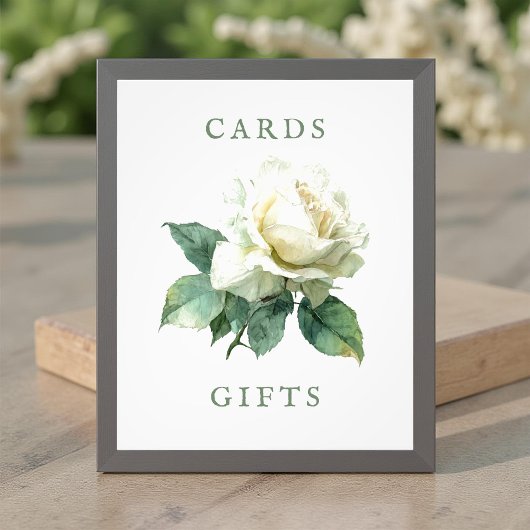 Watercolor White Rose Wedding Cards & Gifts Sign Foto Afdruk