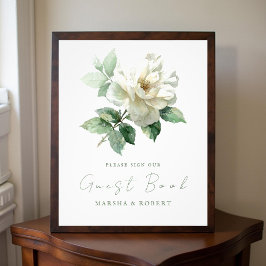 Watercolor White Rose Wedding Guest Book Sign Foto Afdruk