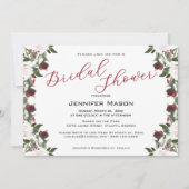 Watercolor White Roses Cranberry Bridal Shower  Kaart (Voorkant)