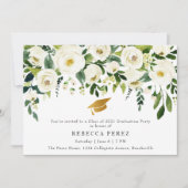 Watercolor White Roses Greenery Graduation Party Kaart (Voorkant)