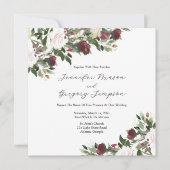 Watercolor White Roses With Cranberry Flowers Kaart (Voorkant)