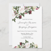 Watercolor White Roses with Cranberry Wedding Kaart (Voorkant)