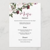 Watercolor White Roses with Cranberry Wedding Menu (Achterkant)