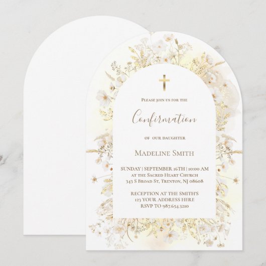 watercolor white yellow flowers Confirmation Kaart (Voorkant / Achterkant)