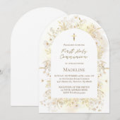 watercolor white yellow flowers First Communion Kaart (Voorkant / Achterkant)