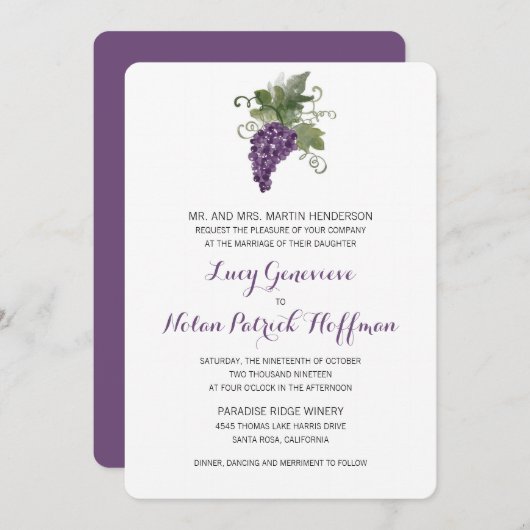 Watercolor Wijn Wijngaard | Trouwen Kaart (Voorkant / Achterkant)