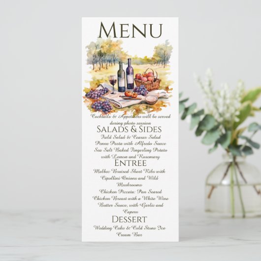 Watercolor Wijngaard Menukaart Kaart (Staand voorkant)