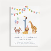 Watercolor Wild Animals First Birthday Kaart