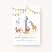Watercolor Wild Animals First Birthday Kaart