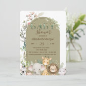 Watercolor Wild Animals Flowers Baby Shower Kaart (Staand voorkant)