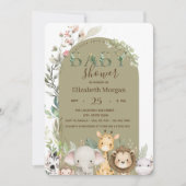 Watercolor Wild Animals Flowers Baby Shower Kaart (Voorkant)
