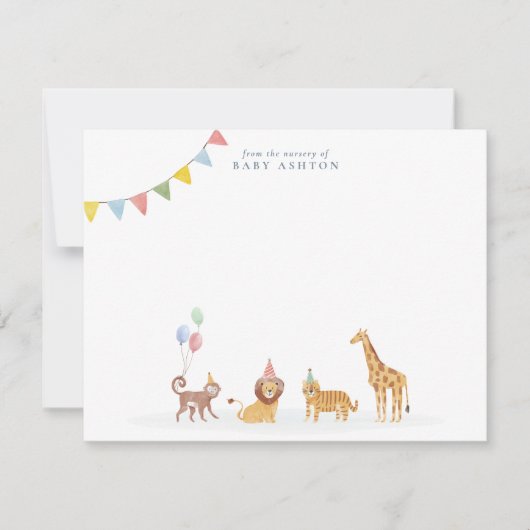 Watercolor Wild Animals Nursery note card Bedankkaart (Voorkant)