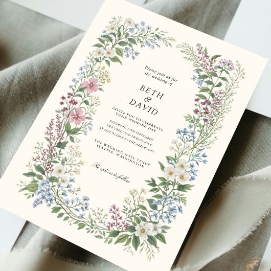 Watercolor Wild Flowers Wedding Kaart