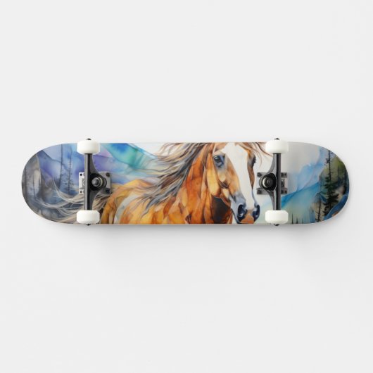 Watercolor Wild Mustang Skateboard (Horizontaal)