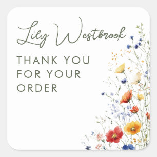 Watercolor Wilde Bloem Bloemig Script Bedankt Vierkante Sticker
