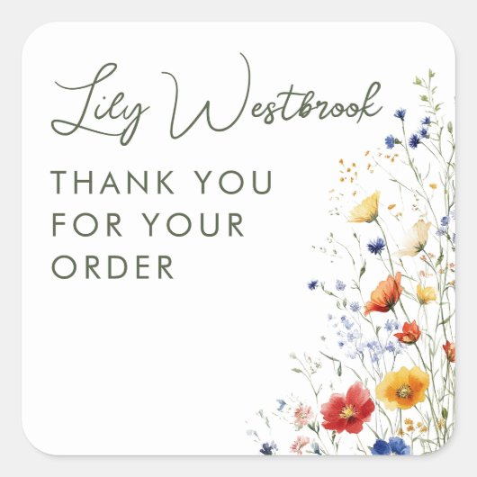 Watercolor Wilde Bloem Bloemig Script Bedankt Vierkante Sticker (Voorkant)