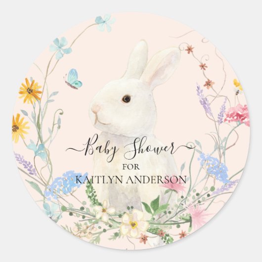 Watercolor Wilde Bloem Bloemkonijn Bij Vlinder Ronde Sticker (Voorkant)