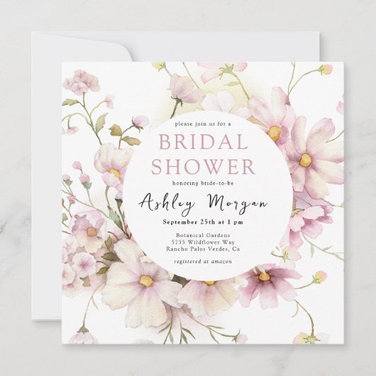 Watercolor Wilde Bloem | Boho Bloem Bruiloft Borre Kaart (Voorkant)