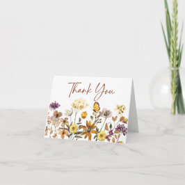 Watercolor Wilde Bloem Boho Herfst Bruiloft Bedankkaart