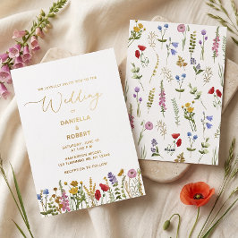 Watercolor Wilde Bloem Bruiloft Bloemen Folie Uitnodiging
