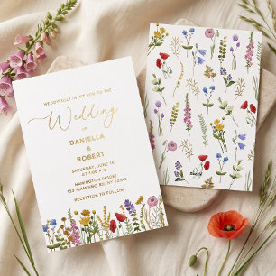 Watercolor Wilde Bloem Bruiloft Bloemen Folie Uitnodiging