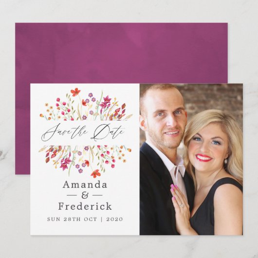 Watercolor Wilde Bloem Bruiloft Save The Date (Voorkant / Achterkant)