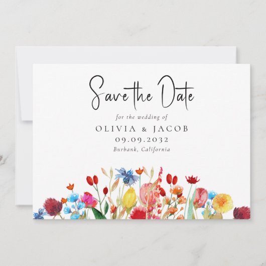Watercolor Wilde Bloem Bruiloft Save the Date Kaart (Voorkant)
