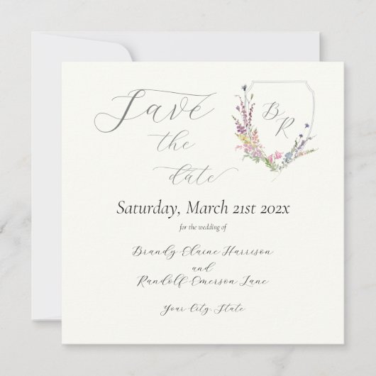 Watercolor Wilde Bloem Crest Save The Date (Voorkant)