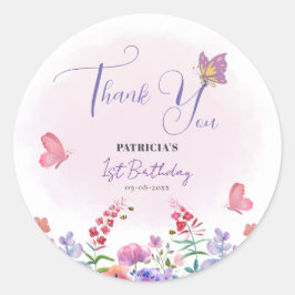 Watercolor Wilde Bloem Eerste Verjaardag Ronde Sticker