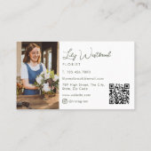Watercolor Wilde Bloem Elegant Script Foto QR Code Visitekaartje (Achterkant)