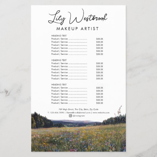 Watercolor Wilde Bloem Florale Script Service Menu (Voorkant)
