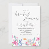 Watercolor Wilde Bloem Groene Script Bruiloft Fees Kaart (Voorkant)