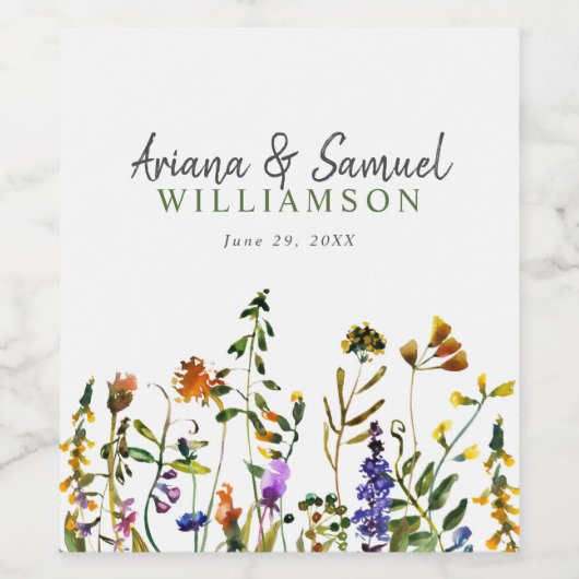 Watercolor wilde bloem huwelijks wijnlabel wijn etiket (Enkel label)
