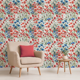 Watercolor Wilde Bloem Klaproos Madeliefje Behang