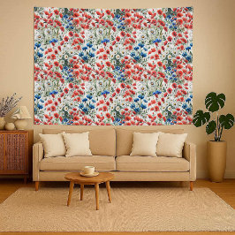 Watercolor Wilde Bloem Klaproos Madeliefje Botanis Wandkleed