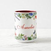 Watercolor wilde bloem met aangepaste naam mok (Midden)