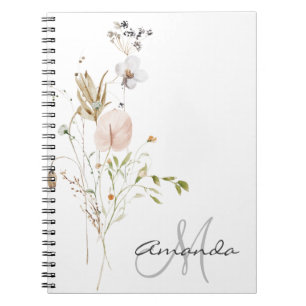 Watercolor Wilde Bloem Monogram Naam Notitieboek