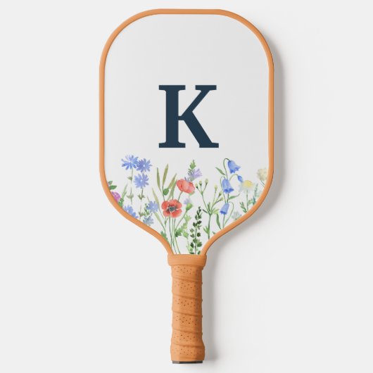 Watercolor wilde bloem monogram  pickleball paddle (Voorkant)