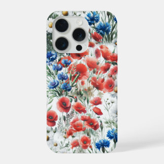 Watercolor Wilde Bloem Papaver Madeliefje Botanisc iPhone 15 Pro Case