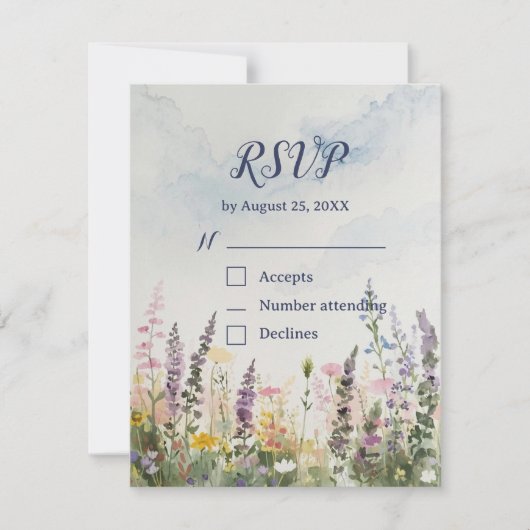 Watercolor Wilde Bloem QR Code | Rustieke Boho RSVP Kaartje (Voorkant)