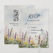 Watercolor Wilde Bloem QR Code | Rustieke Boho RSVP Kaartje (Voorkant / Achterkant)