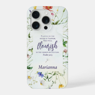 Watercolor Wilde Bloem Schrift Personaliseerd iPhone 15 Pro Case