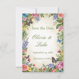 Watercolor Wilde Bloem STD met Vlinders Save The Date