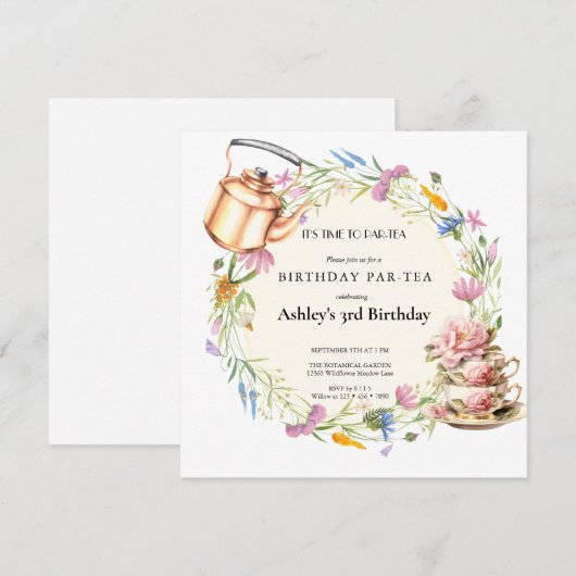 Watercolor Wilde Bloem | Theepartij Kaart (Voorkant / Achterkant)
