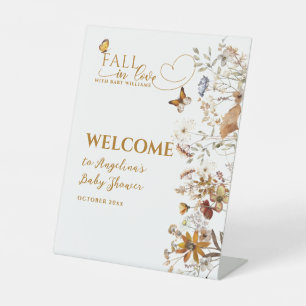 Watercolor Wilde Bloem Val in Liefde Baby Shower Reclamebord Met Voetstuk