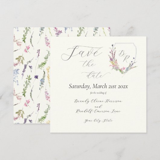 Watercolor Wilde Bloem Wapen Save The Date (Voorkant / Achterkant)