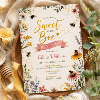 Watercolor Wilde Bloem Zoete Bij Baby Shower Kaart