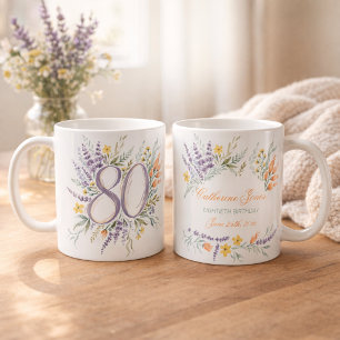 Watercolor Wilde Bloemen 80ste Verjaardag Geperson Koffiemok