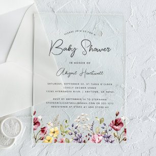 Watercolor Wilde Bloemen Baby Shower Acryl Uitnodigingen
