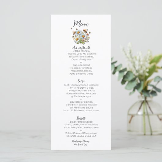 Watercolor Wilde Bloemen Bij Huwelijk Menu (Staand voorkant)